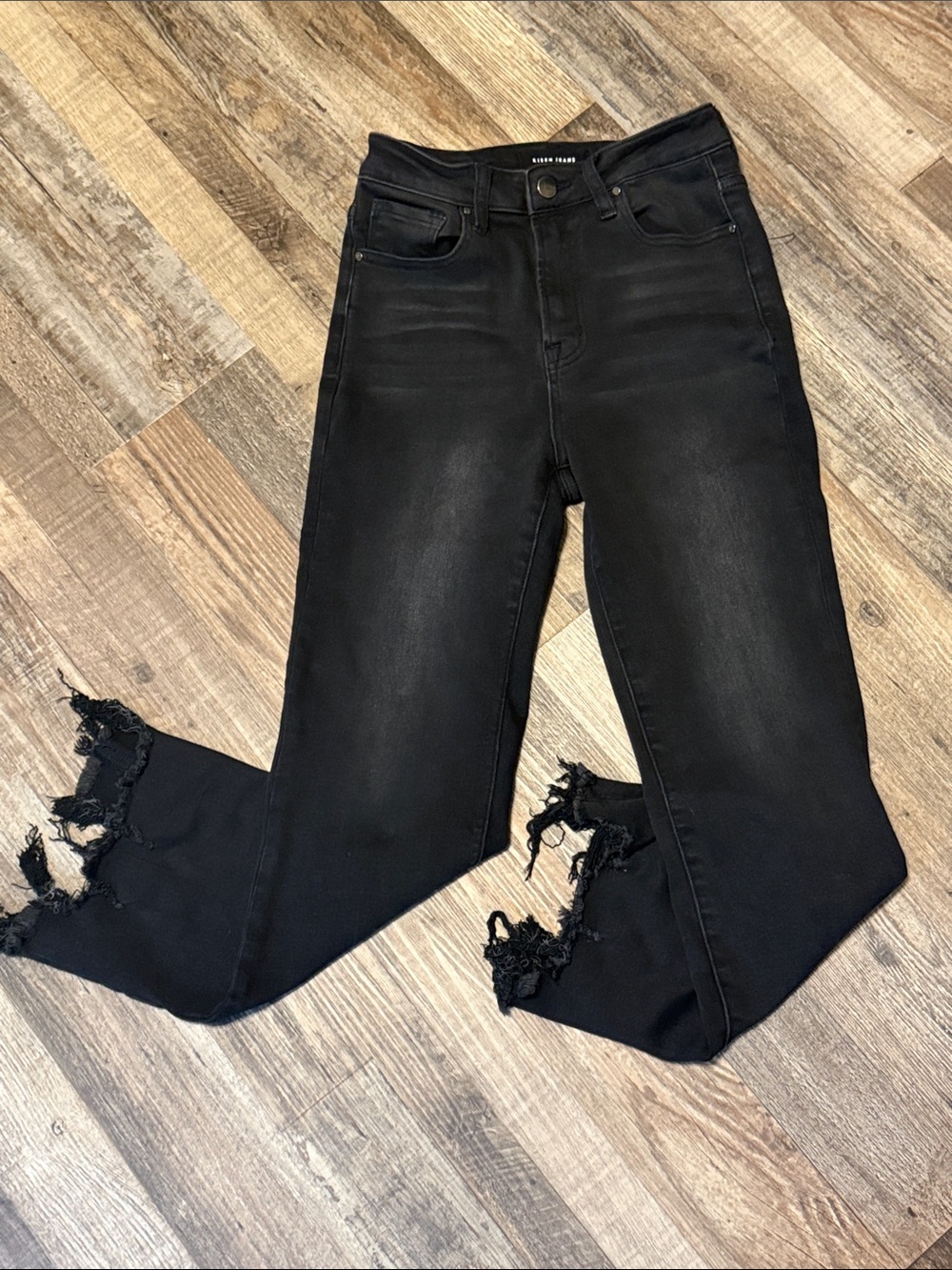 Risen High Rise Crop Flare Frayed Hem Black Jeans Women’s Size 3 26